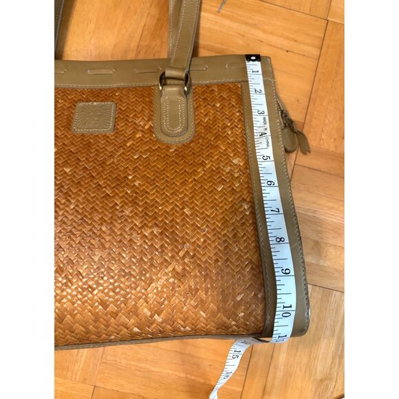 Anne Klein Woven Straw & Leather Tote Bag Dual Handles Tan Beige Elegant Design - Picture 11 of 12